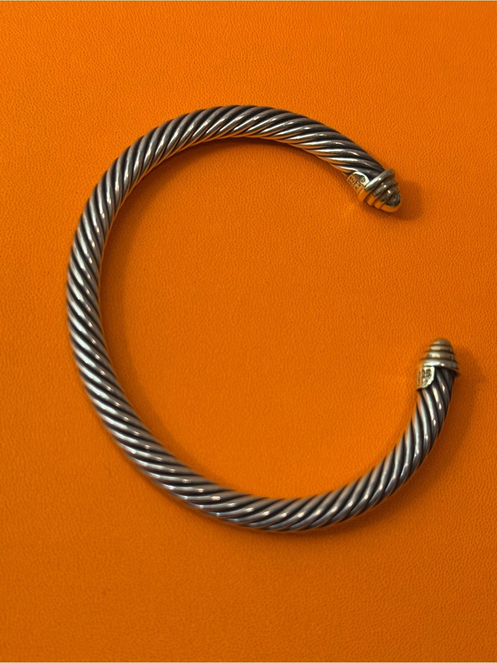David Yurman Silver Twisted Cable Cuff Bracelet with Gold End Caps